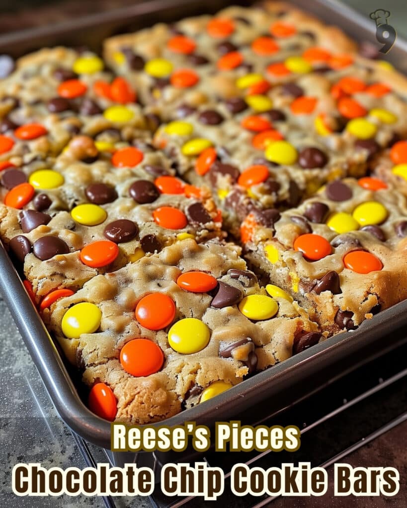 Reeses Pieces Chocolate Chip Cookie Bars